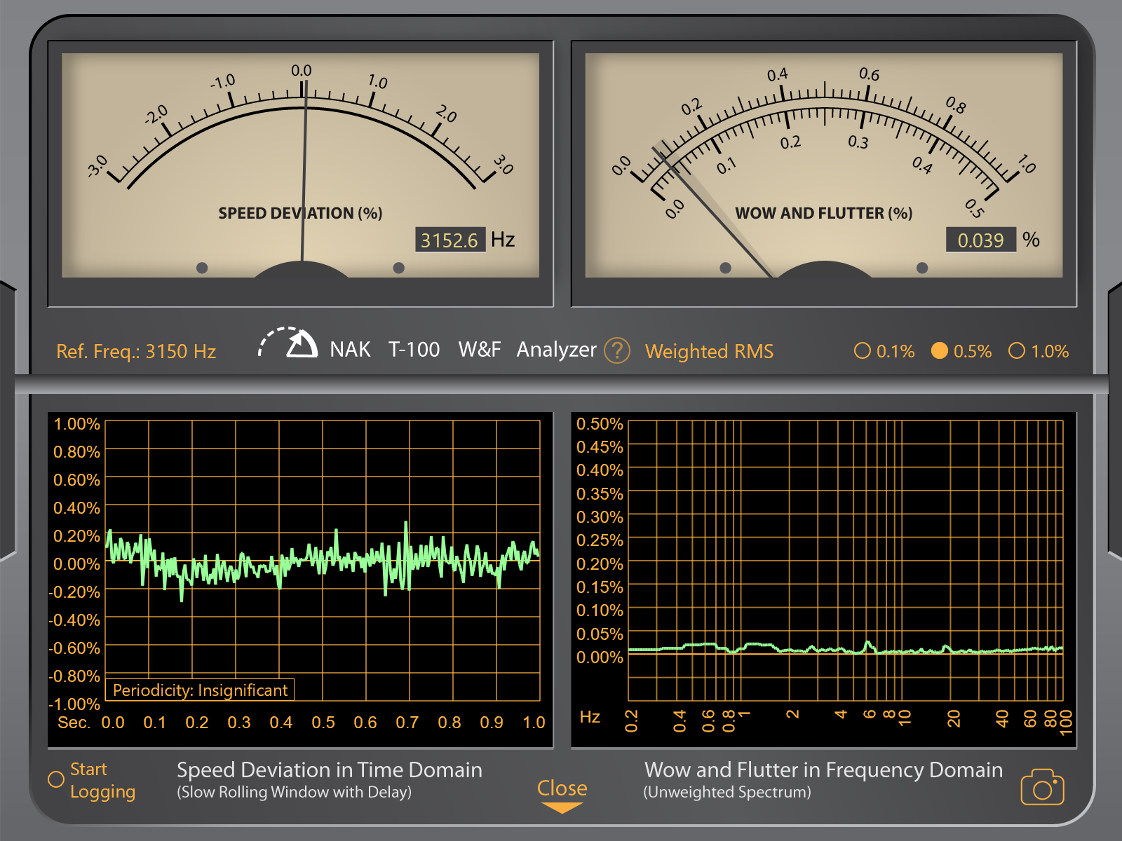 Messung des Gleichlaufs mit Referenzkassette